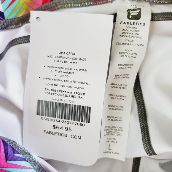 Fabletics Lima Capri, Arrows, UPF 50+,  Chafe Resisting, Capri Leggings, Lg, NWT - Picture 7 of 7
